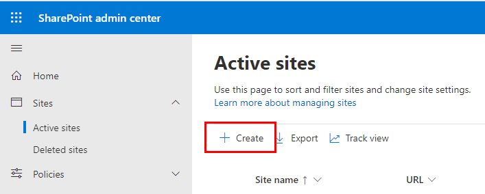 Create Site from sharepoint admin center