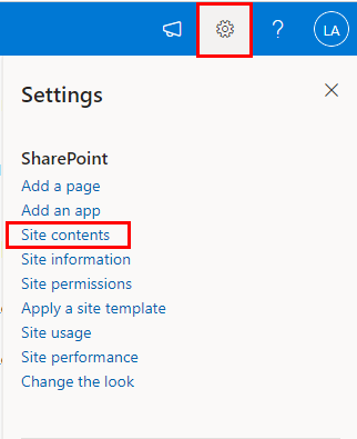 Selecting Site Content from Site Settings